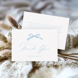 Cartão De Agradecimento Chá de Bebê de Menina com Laço Azul Elegante