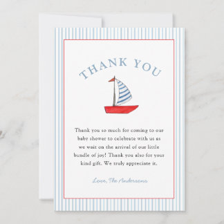 Cartão De Agradecimento Chá de bebê de menino de barco náutico fofo