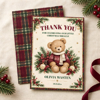 Cartão De Agradecimento Chá de Bebê de Natal Urso de Pelúcia Borgonha