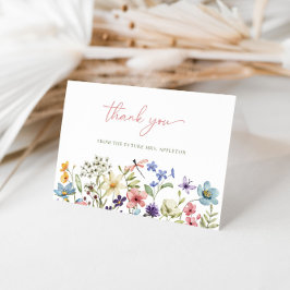 Cartão De Agradecimento Chá de Bebê de Noiva com Caligrafia de Flor Silves