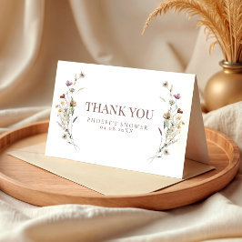 Cartão De Agradecimento Chá de Bebê de Noiva com Flor de Campo Aquarela Bo