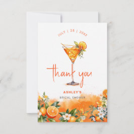 Cartão De Agradecimento Chá de Bebê de Noiva com Flores Laranja em Aquarel