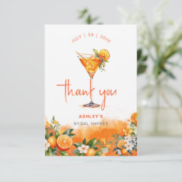 Cartão De Agradecimento Chá de Bebê de Noiva com Flores Laranja em Aquarel