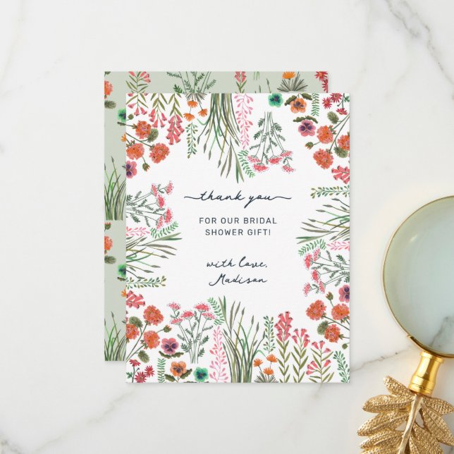 Cartão De Agradecimento Chá de Bebê de Noiva Flor Selvagem (Frente/Verso In Situ)