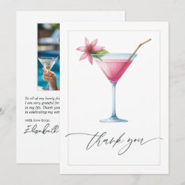 Cartão De Agradecimento Chá de Bebê de Noiva Pink Tropical Martini