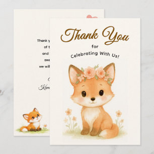 Cartão De Agradecimento Chá de Bebê de Pastel Baby Fox Floral da Floresta