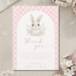 Cartão De Agradecimento Chá de Bebê de um Coelhinho Rosa Xadrez