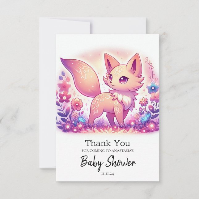 Cartão De Agradecimento Chá de Bebê do Moderno Raposo Mágico (Frente)