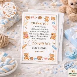 Cartão De Agradecimento Chá de Bebê do Ursinho Teddy Menino | Urso Azul Fo