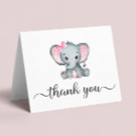 Cartão De Agradecimento Chá de Bebê Elefante<br><div class="desc">Cartões de agradecimentos dobrado bonito para o chá de sua menina com "obrigado você" em um roteiro de cinza mole com pinceladas e uma aquarela rosa de elefante bebê. Dentro,  personalize o seu obrigado com uma simples topografia de cinza ou deixe vazio para uma nota manuscrita.</div>