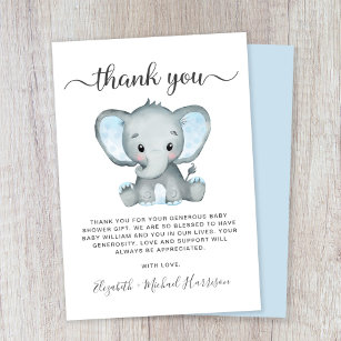Cartão De Agradecimento Chá de Bebê Elefante Bonito