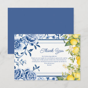 Cartão De Agradecimento Chá de Bebê Elegante com Floral Azul e Limão Amare