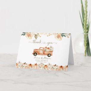 Cartão De Agradecimento Chá de Bebê Elegante Floral de Outono com Caminhão