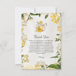 Cartão De Agradecimento Chá de Bebê Elegante Floral em Verde Amarelo