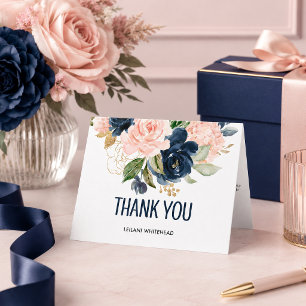 Cartão De Agradecimento Chá de Bebê em Aquarela Floral Rosa Marinho