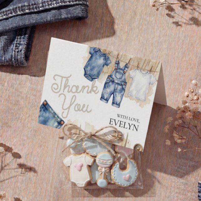 Cartão De Agradecimento Chá de Bebê em Denim Blue Jean (Criador carregado)