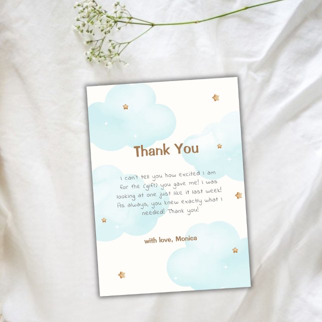 Cartão De Agradecimento Chá de Bebê Estrelas Nove Nuvens Neutro em Gênero (Gender Neutral Cloud Nine Stars Baby Shower Thank You Card)