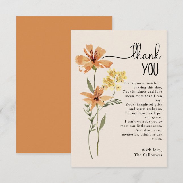 Cartão De Agradecimento Chá de Bebê Flor Silvestre Fofa (Frente/Verso)