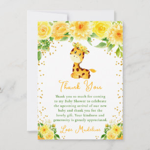 Cartão De Agradecimento Chá de Bebê Floral Amarelo Girafa