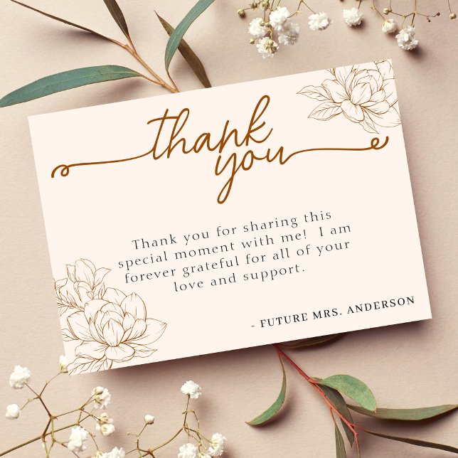 Cartão De Agradecimento Chá de Bebê Floral Bege Marrom Nupcial (Floral Tan Brown Bridal Shower Thank You Card
)