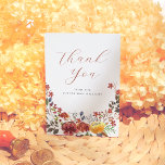 Cartão De Agradecimento Chá de Bebê Floral Boho Flor Silvestre Elegante<br><div class="desc">Um cartão de agradecimento elegante para combinar com nossa coleção Elegant Wildflower Boho Floral Fall Bridal Shower. Este design apresenta uma ilustração de aquarela pintada à mão de flores silvestres rústicas e folhagens. A parte posterior do design apresenta uma mensagem de agradecimento personalizada e sincera para expressar sua gratidão a...</div>