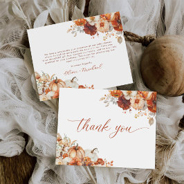 Cartão De Agradecimento Chá de Bebê Floral Boho Outono Abóbora