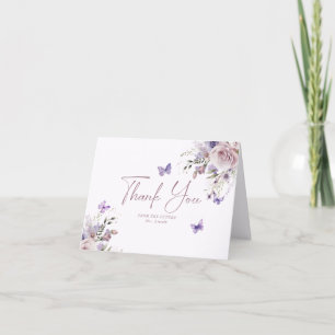 Cartão De Agradecimento Chá de Bebê Floral Borboleta Rosa Poeira Casamento