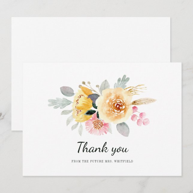 Cartão De Agradecimento Chá de Bebê Floral em Aquarela (Frente/Verso)