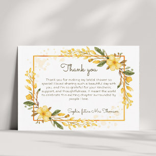 Cartão De Agradecimento Chá de Bebê Floral em Aquarela Amarela Elegante