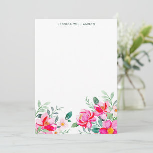 Cartão De Agradecimento Chá de Bebê Floral em Aquarela Rosa Vibrante Perso
