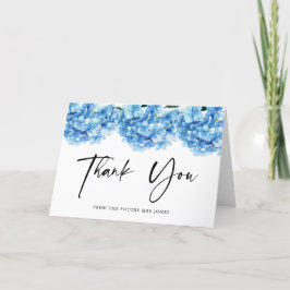 Cartão De Agradecimento Chá de Bebê Floral Hortênsia Azul Obrigada