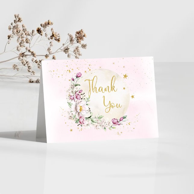 Cartão De Agradecimento Chá de Bebê Floral Moon Rosa (Criador carregado)