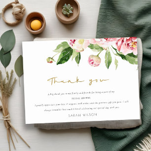 Cartão De Agradecimento Chá de Bebê Floral Peônia Blush Soft Aquarela