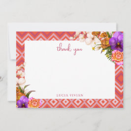 Cartão De Agradecimento Chá de Bebê Floral Retro Fúcsia
