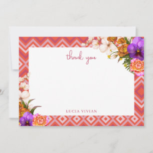 Cartão De Agradecimento Chá de Bebê Floral Retro Fúcsia