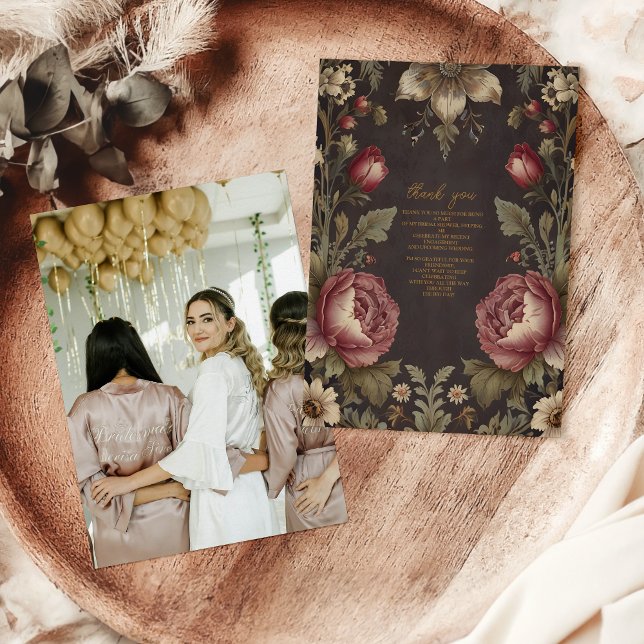 Cartão De Agradecimento Chá de Bebê Floral Vitoriano Foto Gótica (Criador carregado)