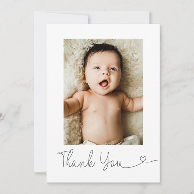 Cartão De Agradecimento Chá de Bebê Foto Coração Roteiro Moderno  (Frente)