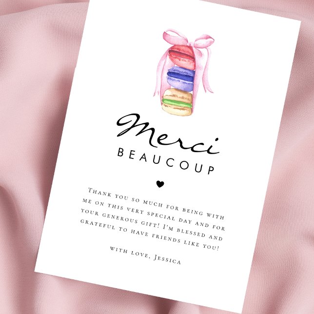 Cartão De Agradecimento Chá de Bebê Francês Macaron Merci Beaucoup (Criador carregado)