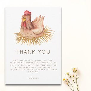 Cartão De Agradecimento Chá de Bebê Frango Aquarela Fofa