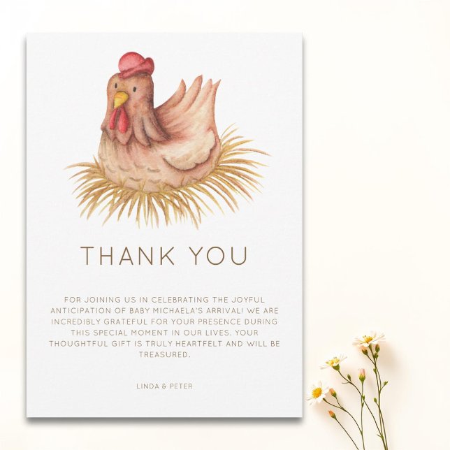 Cartão De Agradecimento Chá de Bebê Frango Aquarela Fofa (Criador carregado)