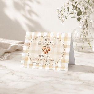 Cartão De Agradecimento Chá de Bebê Gingham Bege Bun in the Oven