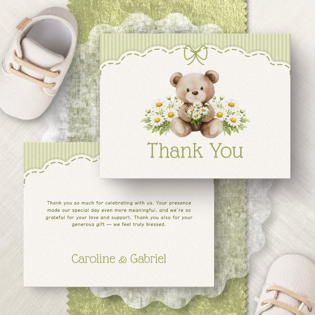 Cartão De Agradecimento Chá de Bebê Little Daisy Bear Obrigada (Criador carregado)