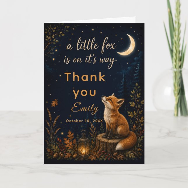 Cartão De Agradecimento Chá de Bebê Little Fox Fall (Frente)