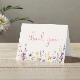 Cartão De Agradecimento Chá de Bebê Menina Aquarela de Flores Silvestres