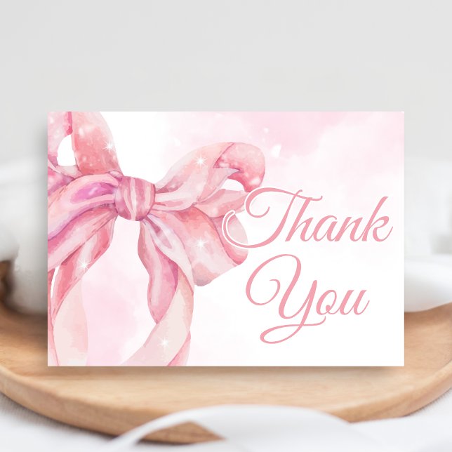 Cartão De Agradecimento Chá de Bebê Menina Arco Rosa (Pink Bow Coquette Girl Baby Shower Thank You Card)