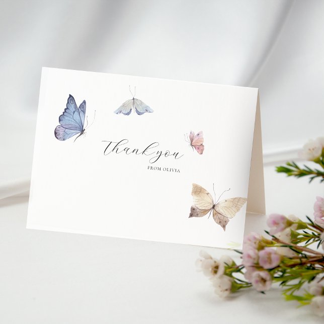 Cartão De Agradecimento Chá de Bebê Menina Borboleta (Butterfly Girl Baby Shower Thank You Card)