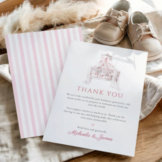 Cartão De Agradecimento Chá de Bebê Menina com Toile de Jouy Vintage Rosa