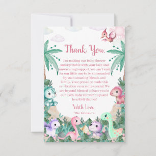 Cartão De Agradecimento Chá de Bebê Menina Dinossauro Cute Aquarela