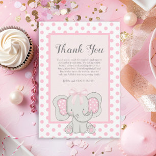Cartão De Agradecimento Chá de Bebê Menina Elefante Rosa Adorável