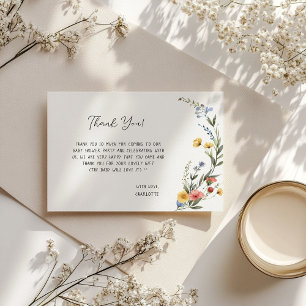 Cartão De Agradecimento Chá de Bebê Menina Flor Silvestre Aquarela Colorid